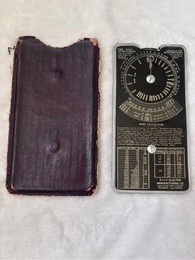 Vintage Wire Calculator Slide Rule with Dark Brown Leather Case